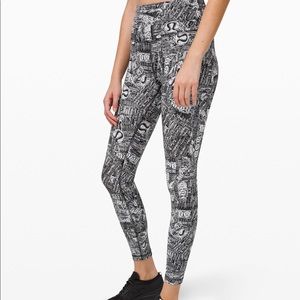 NWT Lululemon Wunder Train HR Tight 25” Everlux TRIU Black White Print Size 8